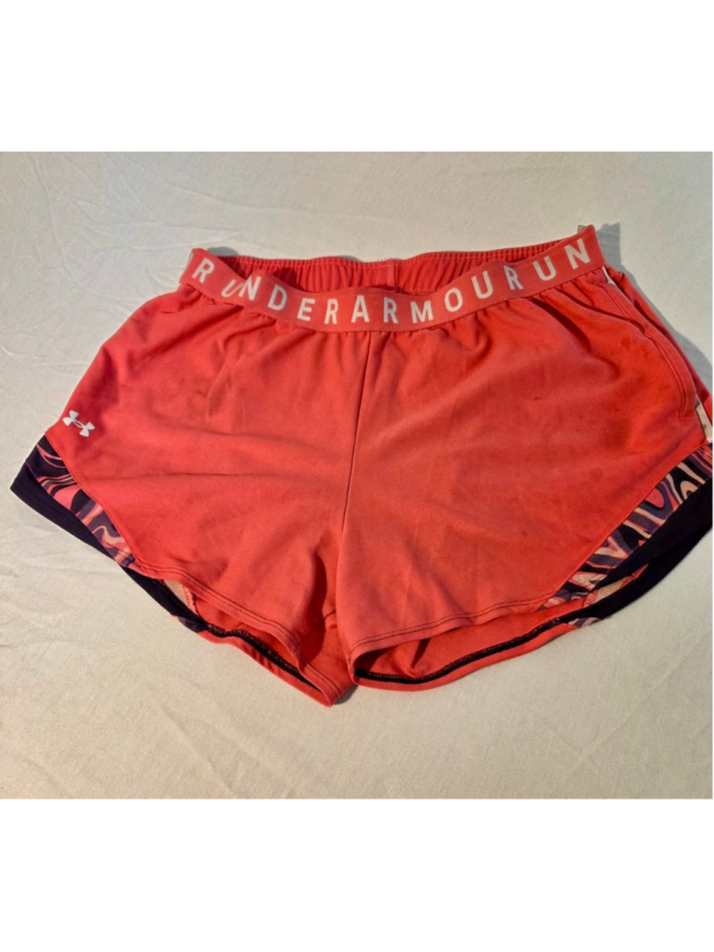 Under Armour Women’s Play Up 3.0 Printed Running Shorts Coral Pink Size XL W-199
